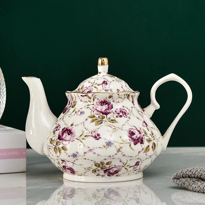 900ML European Bone China Teapot English Afternoon Tea Set Teapot High-Grade Porcelain Coffee Pot Heat Resistant Kettle Pot