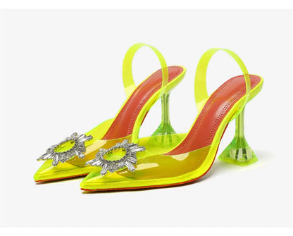 Brand Women Pumps Luxury Crystal Slingback High Heels Summer Bride Shoes Comfortable Triangle Heeled Party Wedding Shoes