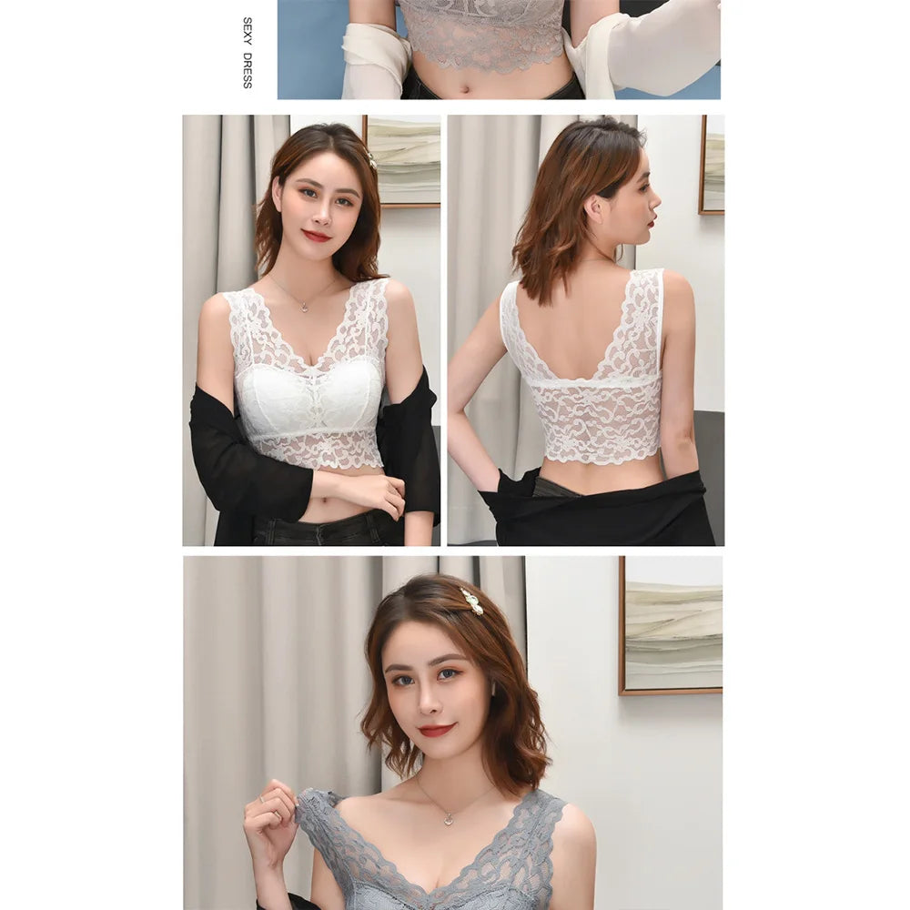 Breathable Female Vest Sexy Lace Bra Beauty Back Women Wire Free Push Up Bralette Underwear Seamless Wireless Gather Brassiere