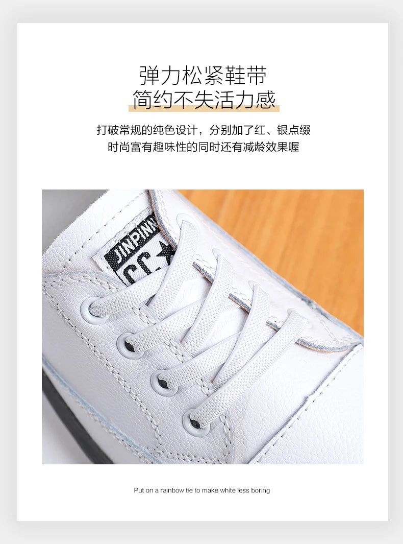 Women's Genuine Leather Sneakers Women Casual Fashionable Sports Shoes Vulcanized Woman Summer Flat Shoe Ladies White 40