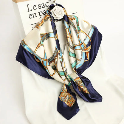 Handkerchiefs Hair Silk Scarf 90*90cm Print Satin Big Square Silk Scarves Shawls for Women Luxury Brand Designer Hijab Headband