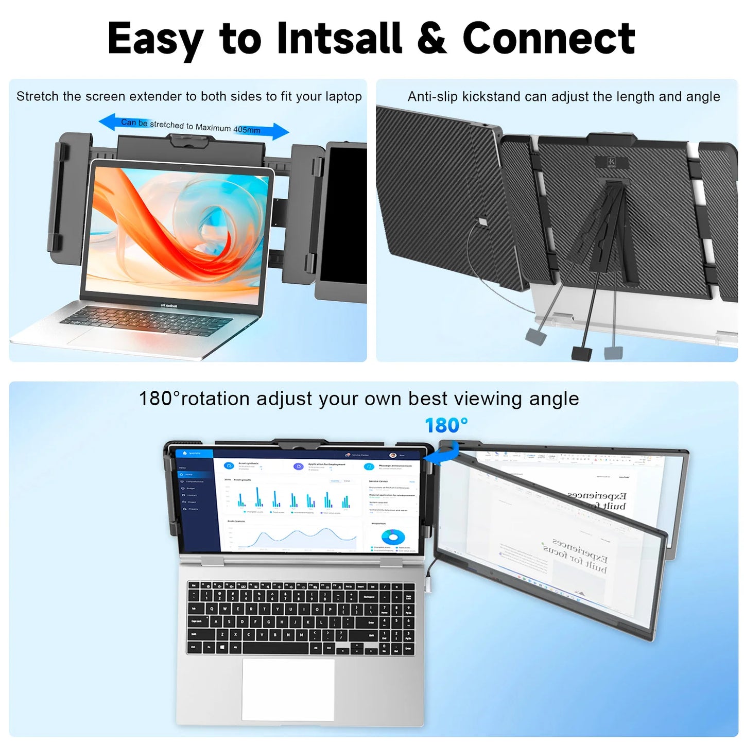 14 Inch S1 Laptop Screen Extender Monitor Dual 1080P FHD for 13''-17.3'' Laptops Plug Play Business Gaming USB Type C