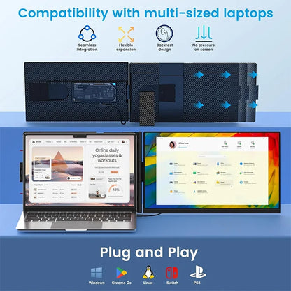 P5 Laptop Screen Extender 15.6" 1080P IPS Portable Monitor for Laptop Plug and Play Dual Monitor Extender for 13"-17.3" Laptops