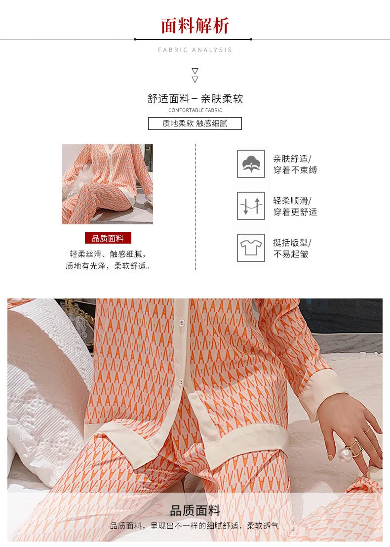 Lisacmvpnel 2021 Autumn New Comfortable Print Fashion Women Pyjamas Home Suit Thin Long Sleeve Set Pajamas