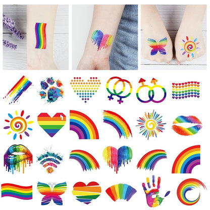 12Pcs Rainbow Temporary Tattoo Waterproof Body Art Butterfly Flower Arm Fake Tattoo Facial Stickers for Pride Festivals