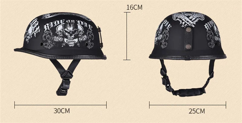 Helmet Vintage Half Face Helmet Motorcycle Helmets  Helm Vintage Retro Casco Para Black Leather German Solder