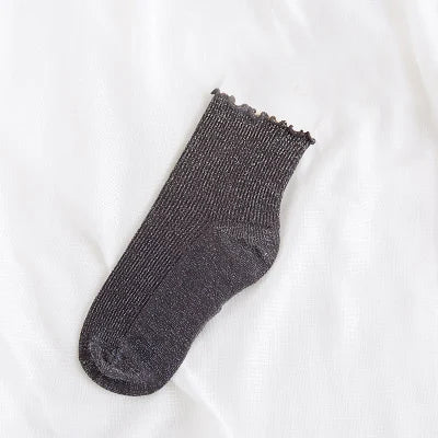 Fashion Retro Shining Surface Daily Women's Socks Pure Cotton Sweet Girl Rib Knit Spring Summer Socks Shiny Woman Simple Socks