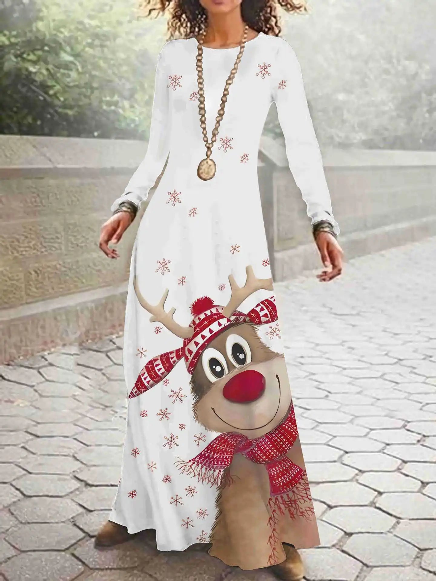 Print on Demand New Autumn and Winter Long Sleeved Christmas 3D Digital Printed Dress