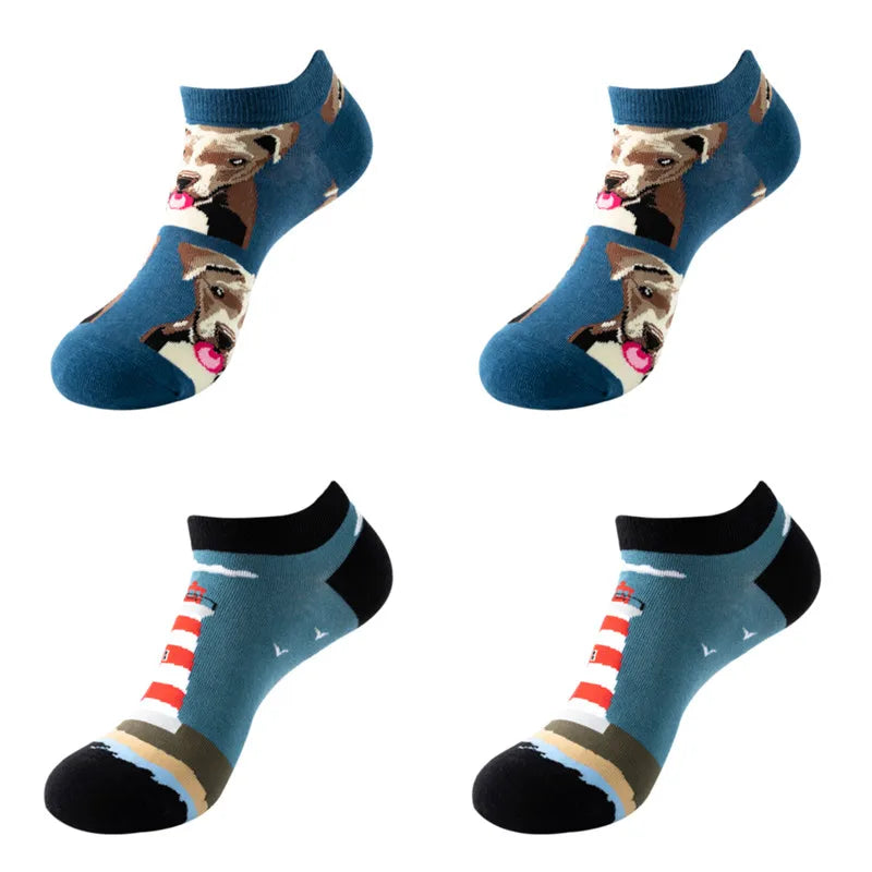 4pairs Funny animal Combed Cotton Fashion Hip Hop Man woman Oil Painting Socks Harajuku Skateboard outer space Happy love Socks