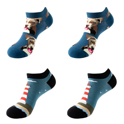 4pairs Funny animal Combed Cotton Fashion Hip Hop Man woman Oil Painting Socks Harajuku Skateboard outer space Happy love Socks