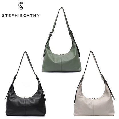 SC Luxury Women Cowhide Crossbody Bag Large Casual Shoulder Purse Wide Strap Handbag Female Daily 100% Genuine Leather Hobo Sack