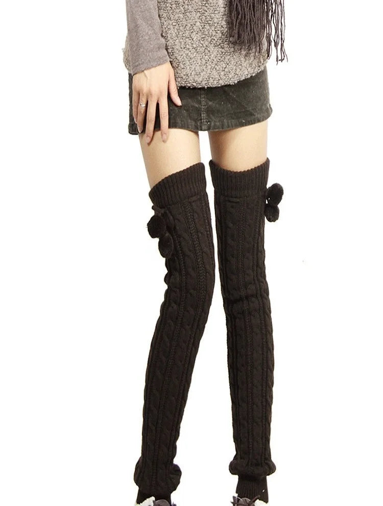 65cm Women's Long Leg Warmers Thickened Over Knee Warm Boot Cover Lolita Knitted Crochet Socks Boot Cuffs Pile Socks Party Dance