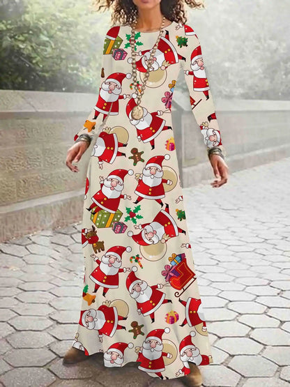 Print on Demand New Autumn and Winter Long Sleeved Christmas 3D Digital Printed Dress