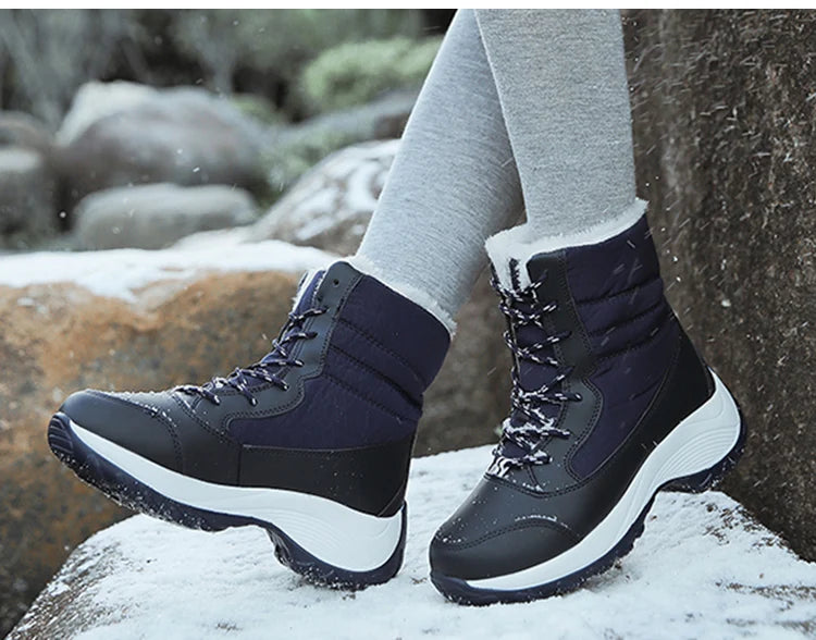 Snow Boots Woman Solid Shoes Woman Lace-Up Ladies Shoes Soft Ankle Boots Warm Lightweight Winter Ladies Boots Botas Mujer
