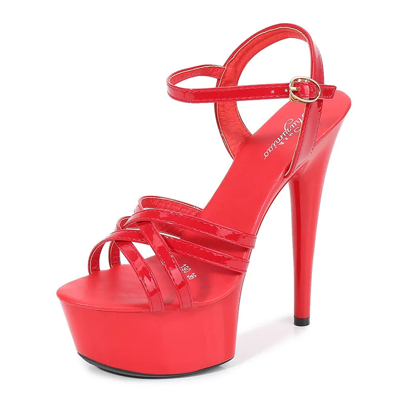 LTARTA Catwalk Artifact Model High Heels Fine with Sexy Black Platform 15cm Heels Ultra-High-Heel Sandals Women's Summer LFD
