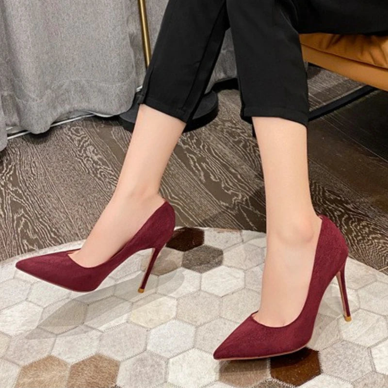 6CM/8CM/10CM Simple Design R Office Shoes Unique Luxury Suede Leather Heels for Ladies Shoes