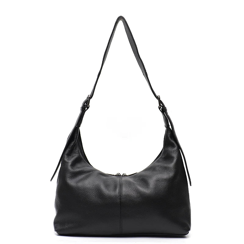 SC Luxury Women Cowhide Crossbody Bag Large Casual Shoulder Purse Wide Strap Handbag Female Daily 100% Genuine Leather Hobo Sack