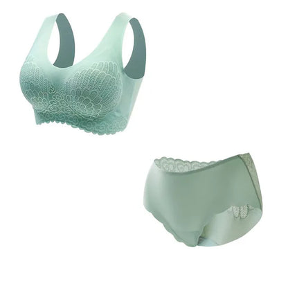Comfortable Latex 4.0 Bra Women's Underwear Set Wireless With breast Pads Gather Bralette with panties Lingerie 2-pieces Suit