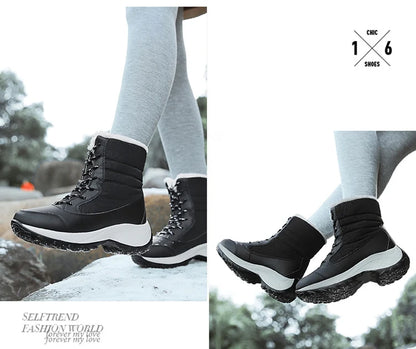 Snow Boots Woman Solid Shoes Woman Lace-Up Ladies Shoes Soft Ankle Boots Warm Lightweight Winter Ladies Boots Botas Mujer