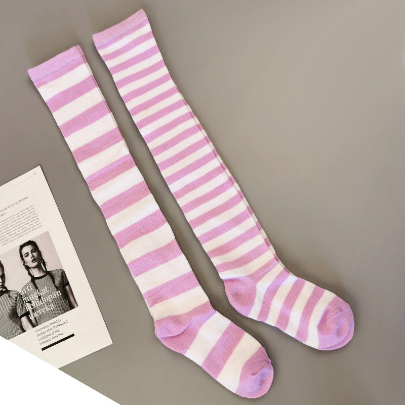 Womens Striped Thigh High Stockings Ladies Girls Black White pink Long Over Above Knee Socks femboy Cosplay Lolita Harajuku Y2k