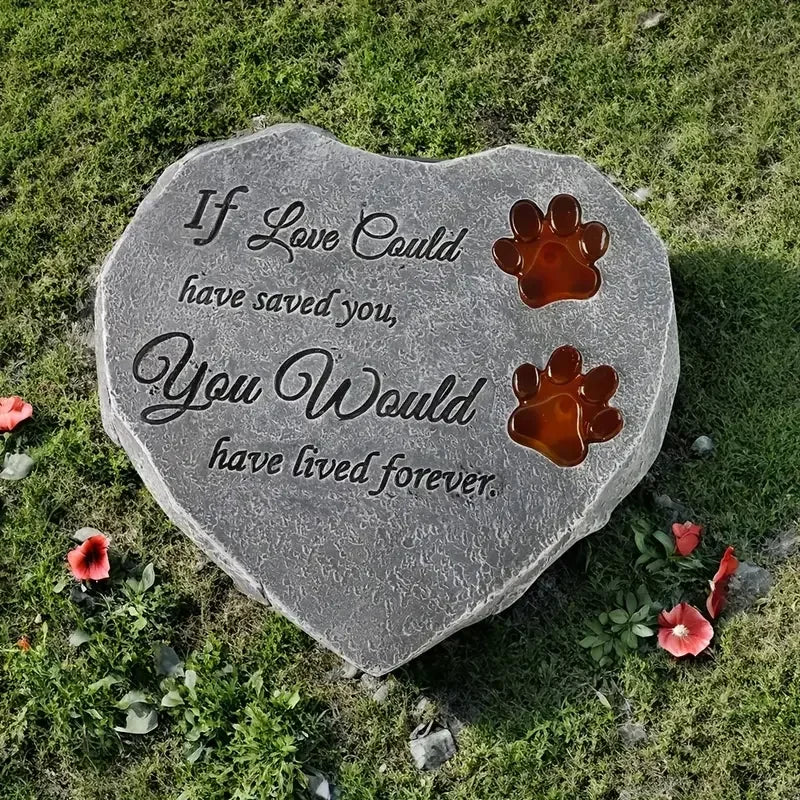 Lighted Hand-painted Animal Paw Print Memorial Stone Irregular Resin Plaque for Pet Grave Decor
