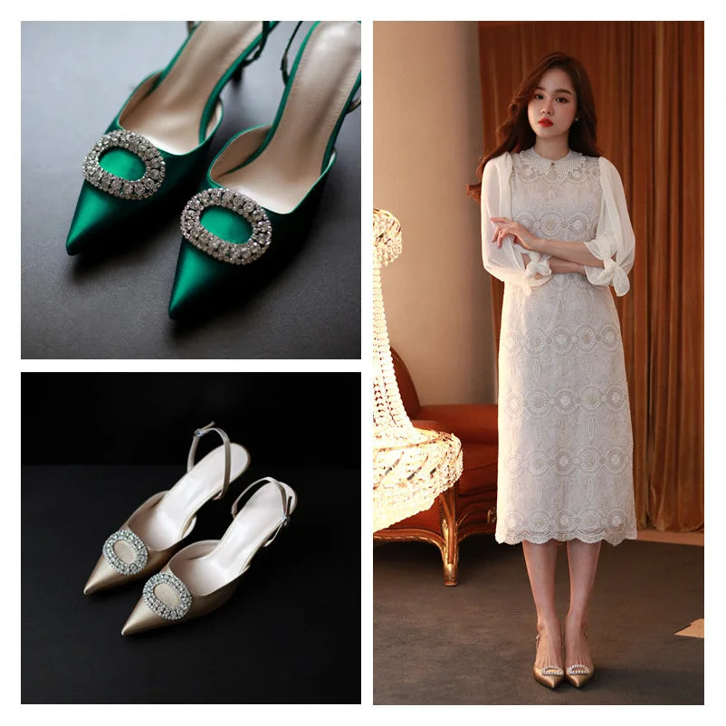 Top Selling  2022 New Buckle Strap  Slingback Diamond Wedding Shoes Unique Luxury Diamond Heels for Ladies Shoes