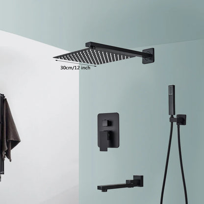 Black Shower Faucets System Bathroom Wall Mounted Rainfall Shower Kit Concealed Embedded Box Hot Cold Water Mixer Tap SUS304