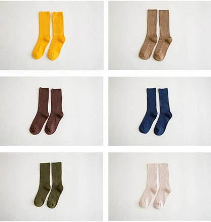 1 Pair Retro Women Cotton Loose Socks Autumn Winter Knitting Solid Color Long Black Korean Japanese Student Girls Stockings