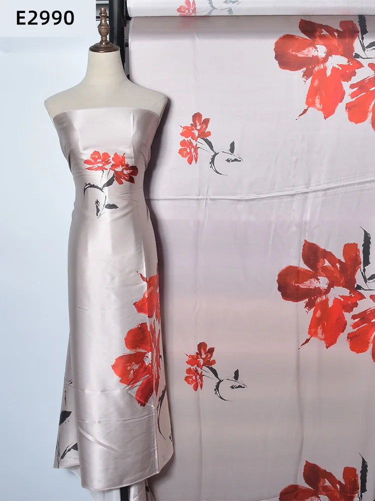 Wholesale Printed Chouchou En Soie Floral Soft Ankara  Natural Gown Textiles 100% Silk Satin Fabric for Dress Clothing Silk