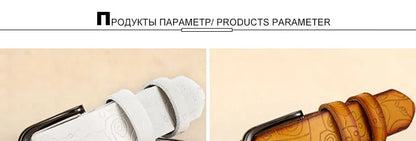 Fashion Design Floral Pattern Rose Red Genuine Leather Female Belt Women's Pin Buckle Metal Belts 28mm Wide 2023 FCO082