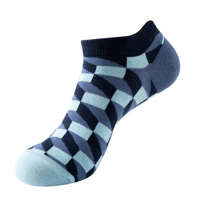 4 pairs Men's And Women's Latest Design Boat Socks Short Summer Socks Quality Business Geometric Lattice Colorful  Cotton Socks