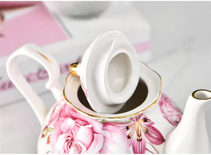 900ML European Bone China Teapot English Afternoon Tea Set Teapot High-Grade Porcelain Coffee Pot Heat Resistant Kettle Pot