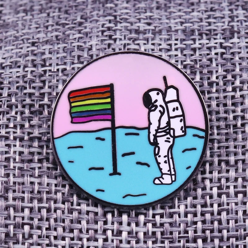 LGBTQ LGBT Gay Pride Rainbow Flag badge HS We're a little bit gay Moon Sounds Gay I'm In Love Wins Proudly Go Purride Cat Pin