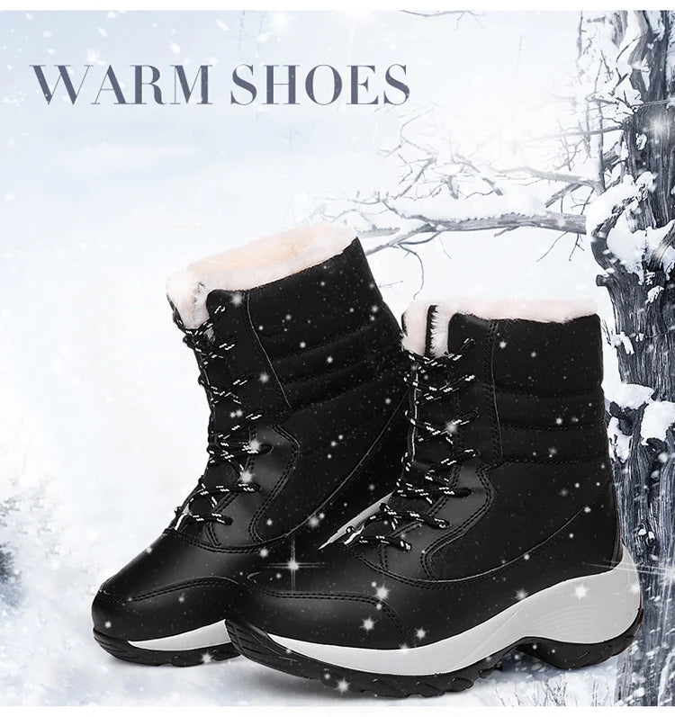 Snow Boots Woman Solid Shoes Woman Lace-Up Ladies Shoes Soft Ankle Boots Warm Lightweight Winter Ladies Boots Botas Mujer