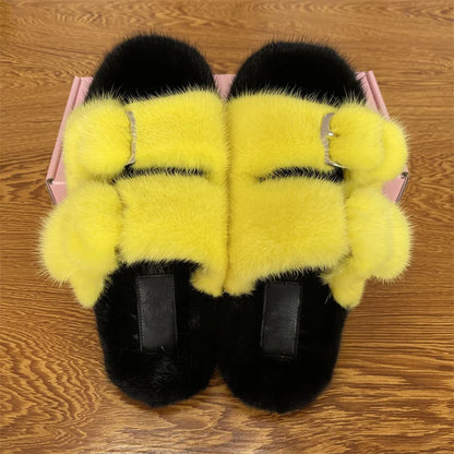 Luxury Designer Slipper Women 2025 Winter European Fashion Women's Shoes Ladies Slippers 100% Mink Slippers Shoes for Woman