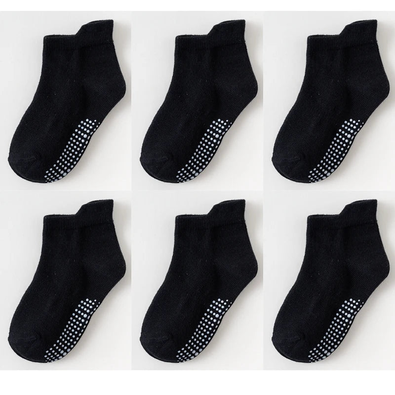 6 Pairs/lot 0 to 6 Yrs Cotton Children's Anti-slip Boat Socks For Boys Girl Low Cut Floor Kid Sock With Rubber Grips Four Season