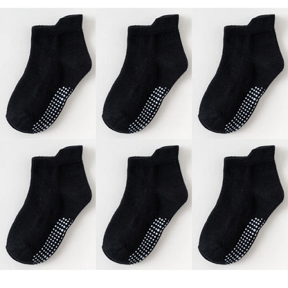 6 Pairs/lot 0 to 6 Yrs Cotton Children's Anti-slip Boat Socks For Boys Girl Low Cut Floor Kid Sock With Rubber Grips Four Season