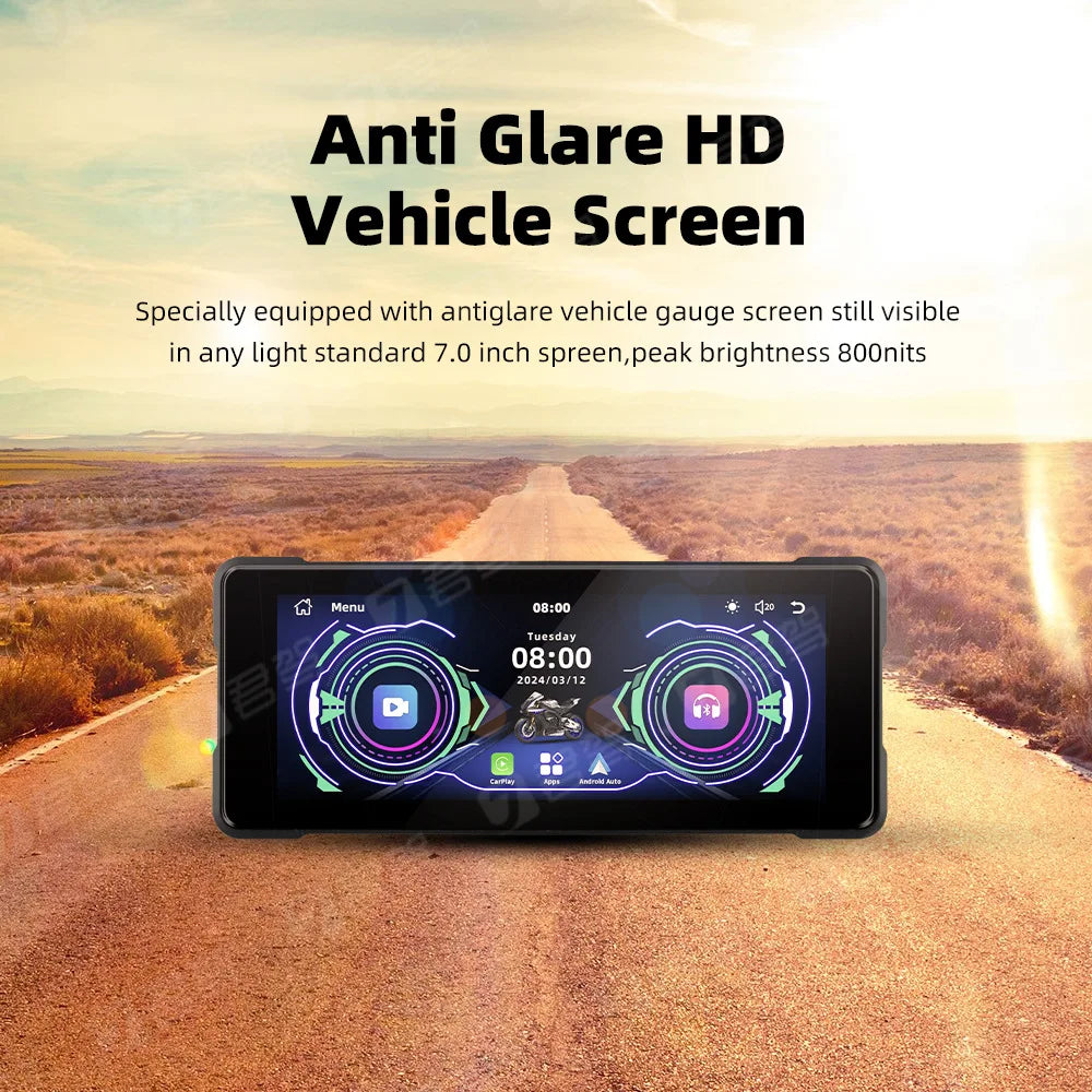 7 Inch Big Screen Wireless Carplay Waterproof IP67 ABS Material with Front and Back Dash Camera for Motorcycle and Car