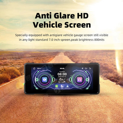 7 Inch Big Screen Wireless Carplay Waterproof IP67 ABS Material with Front and Back Dash Camera for Motorcycle and Car