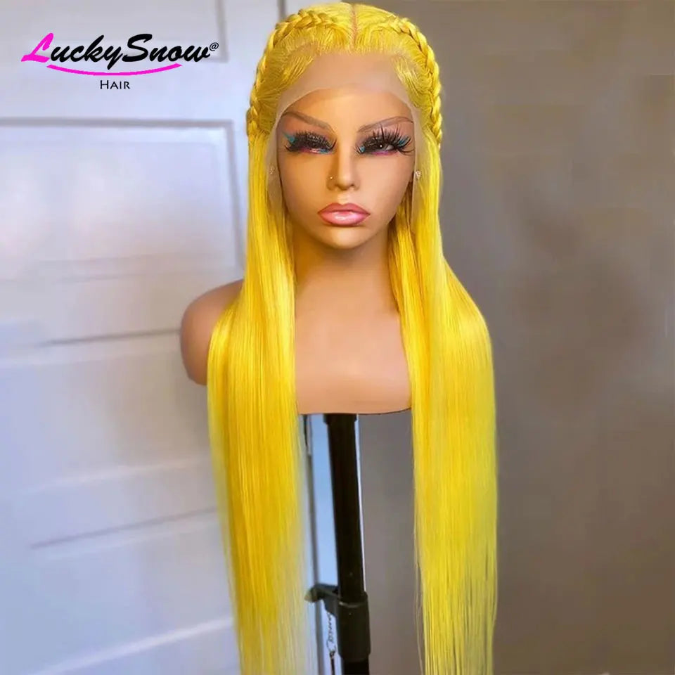 HD Transparent 13x4 Lace Frontal Wigs Bright Yellow Straight 180 Density Brazilian Colored 100% Human Hair Wig For Women HD Wigs
