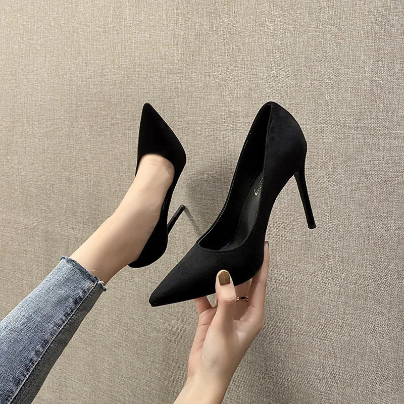 6CM/8CM/10CM Simple Design R Office Shoes Unique Luxury Suede Leather Heels for Ladies Shoes