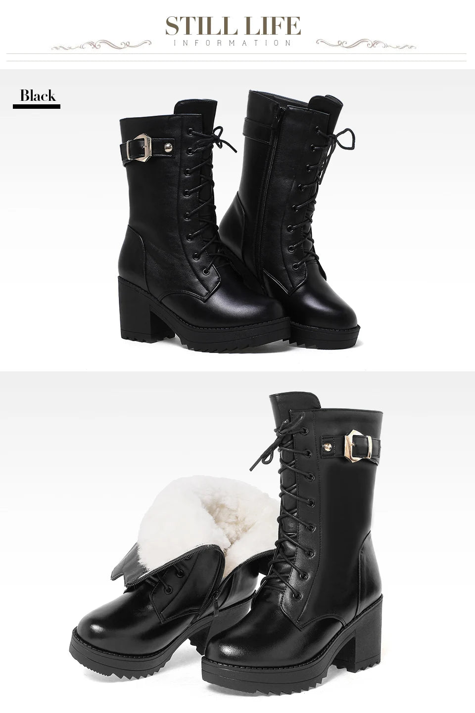 2025 Winter Leather Women Winter Boots Thick Wool Warm Women High-heeled Genuine Boot High-quality Female Snow Boots Women Shoes