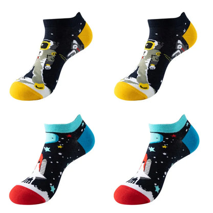 4pairs Funny animal Combed Cotton Fashion Hip Hop Man woman Oil Painting Socks Harajuku Skateboard outer space Happy love Socks