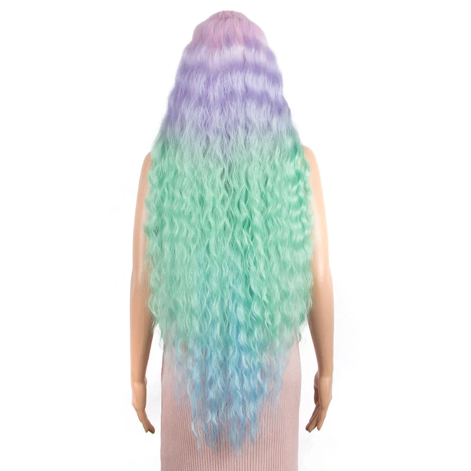 FASHION IDOL 42" Loose Wave Lace Front Wig Hair Synthetic Wigs For Women Ombre Blonde Water Wavy Long Curly Hair Wig Cosplay