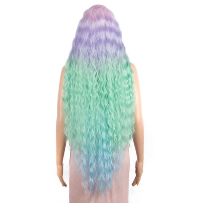 FASHION IDOL 42" Loose Wave Lace Front Wig Hair Synthetic Wigs For Women Ombre Blonde Water Wavy Long Curly Hair Wig Cosplay