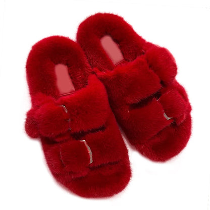 Wholesale Fashion Custom Winter Warm Luxury Fur Slippers Real Mink Fur Slides for Women Ladies Shoes