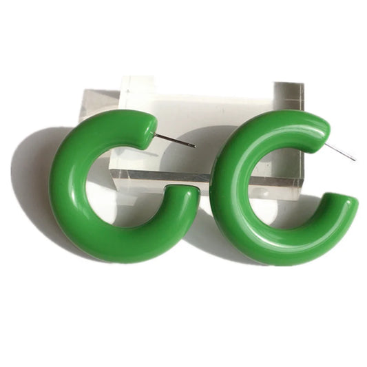 Trendy Painted Acrylic Hoop Earrings for Women 40mm C-shaped Women's Earrings Green Red Yellow Black FashionDaily Wear Jewelry