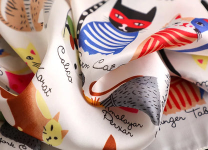 Spring and summer NEW Luxury Brand 90x90cm Silk Square Scarf Women Tie Hairband Cat printed Scarves Female Foulard scarf stores
