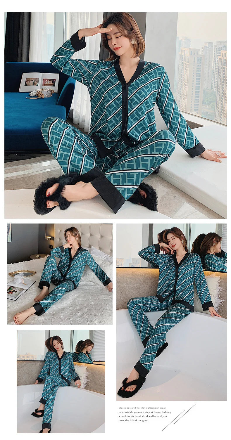 Lisacmvpnel 2021 Autumn New Comfortable Print Fashion Women Pyjamas Home Suit Thin Long Sleeve Set Pajamas