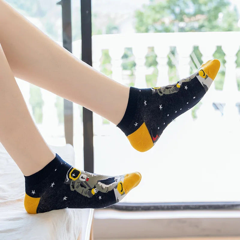 4pairs Funny animal Combed Cotton Fashion Hip Hop Man woman Oil Painting Socks Harajuku Skateboard outer space Happy love Socks